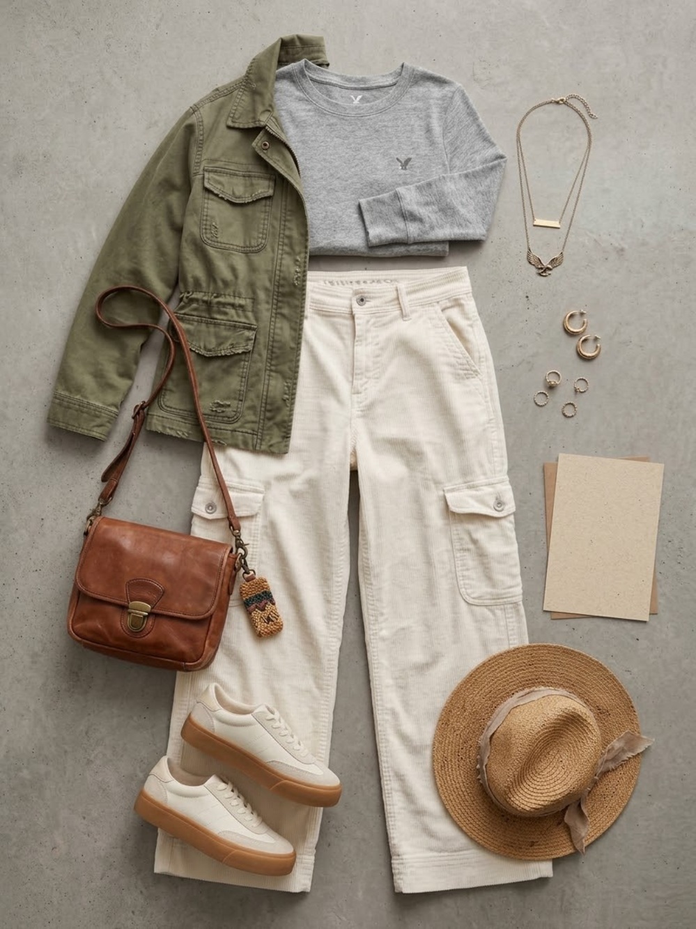 AE Cream Super High Rise Baggy Wide Leg Pants